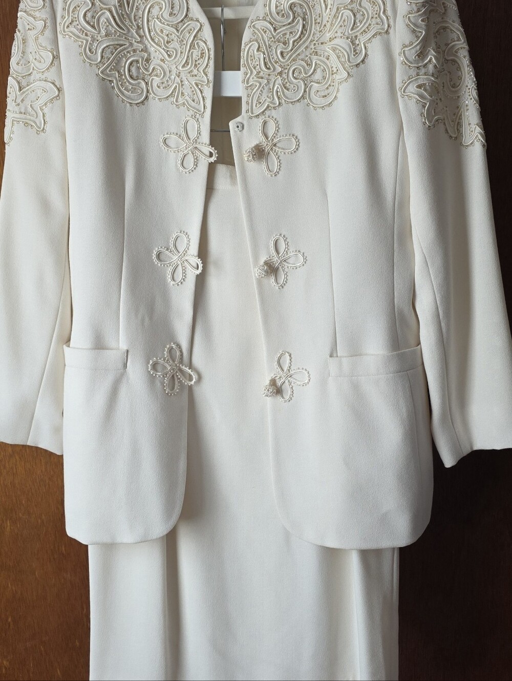 Nolan Miller Ivory Beaded Embellished 2 Piece Skirt Suit